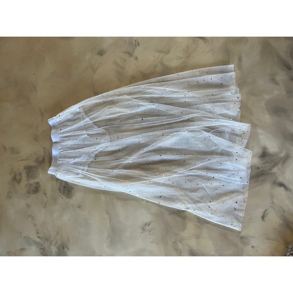 White Tulle Midi Skirt Gold Star Moon Sequin Celestial Boho Festival M